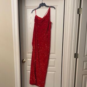 SHEIN One Shoulder Red Sequin Dress